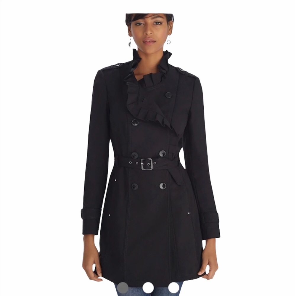 New! RUFFLE BLACK TRENCH COAT